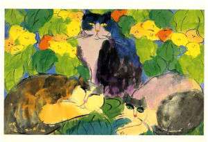 Walasse Ting Cats in the Garden Beautiful Art Postcard  