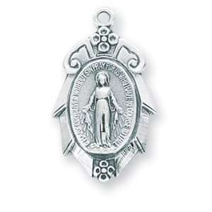 Medium Miraculous Medal w/18 Chain   Boxed St Sterling Silver Saint 