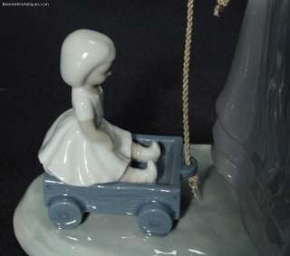 Beautiful Vintage Lladro Figurine Girl With Doll Wagon  