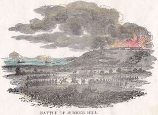 Battle Bunker Hill Revolutionary War Scene Hand Color  