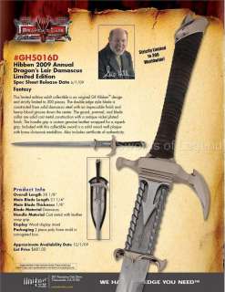 Hibben 2009 Dragons Lair Damascus Sword GH5016D *NEW*  