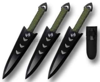 Piece 6 Throwing Knife Set BLACK Cord Wrapped Handle & Sheath 