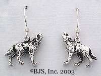 Wolf Earrings, three dimensional howling wolf charms available in 14k 