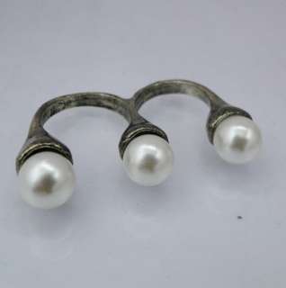 Retro Style Three Pearls Adjustable Double Finger Ring JR138 On Sale 