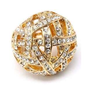  ADJUSTABLE RING   Big Gold Tone Crystal Ring Jewelry