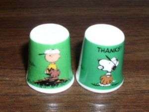 set of 2 Peanuts thimbles~Snoopy Charlie Brown Baseball  