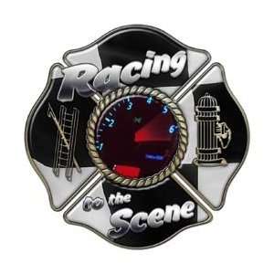  Racing to the Scene Maltese Cross Firefighter Decal   16 