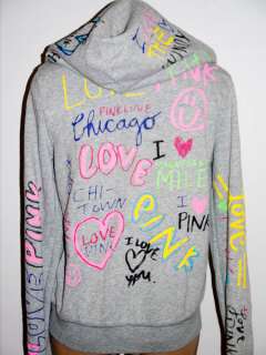 NWT Victorias Secret PINK Graffiti PINK LOVE CHICAGO Zip Hoodie S 