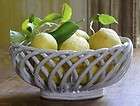Vintage Ceramic Art Pottery Lattice Woven Oval Fruit Bo