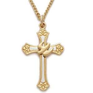 24K Gold Over Sterling Silver Holy Spirit 2 Tone Cross Necklace 