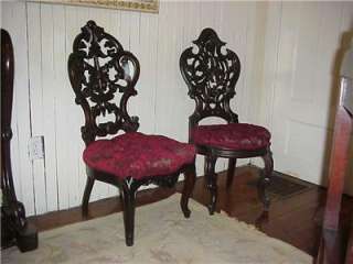   CARVED ROSEWOOD CHAIRS~BELTER MEEKS~ROCOCO~NEW UPHOL~MINT~NR  
