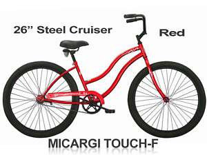   Touch F Ladies 26 Steel Frame Beach Cruiser Bicycle   Red  