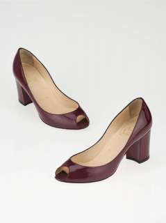 Christian Louboutin Wine Patent Leather Jo Peep Toe Heels Size 5.5/36 