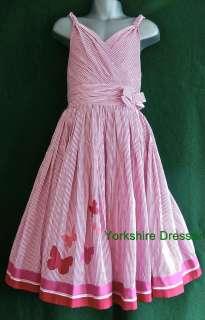   Pink Cotton Stripe BUTTERFLY Party Dress   Ages 10 11 12 13  