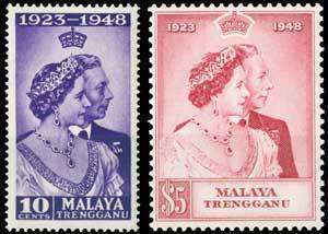 Malaya Trengganu 47 48, sg 61 2,1948 Silver WEDDING MNH  