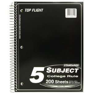  Top Flight Standards 5 Subject Wirebound Notebook, 200 