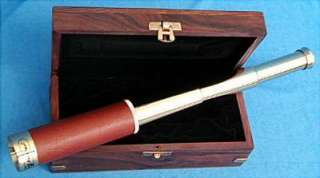 Brass Spyglass w/Leather Telescopes in Wooden Box  