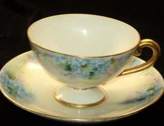 Antique Bohemian HP FORGET ME NOT TEA CUP AND SAUCER  
