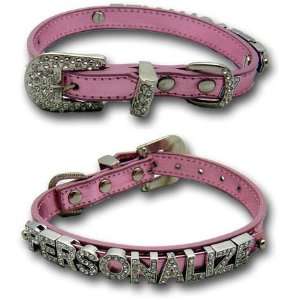 Metallic Pink Personalized Swarovski Bling Dog Puppy Collar Medium 