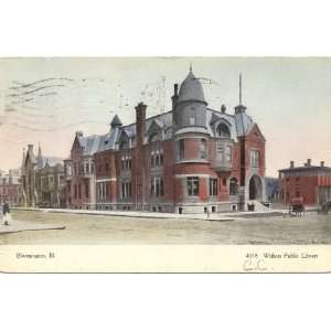 1907 Vintage Postcard   Withers Public Library   Bloomington Illinois