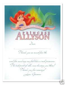 ARIEL LITTLE MERMAID Birthday Party THANK YOU NOTES  