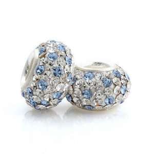 925 Sterling Silver Round Clear & Blue mutil colored CZ Crystal Charm 