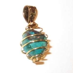   Pendant 01 Blue Green Stone Gold Crystal Cage Gem 1.5 Jewelry