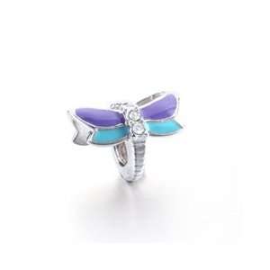 My Beads Sterling Silver Blue Purple Crystal Enamel Dragonfly Bead SS 