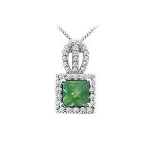   Emerald and Diamond Pendant  14K White Gold   1.00 CT TGW Jewelry