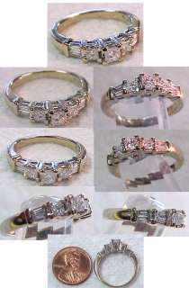 14K White Gold Diamond Engagement Ring 3 Princess Cuts w/ Baguettes 