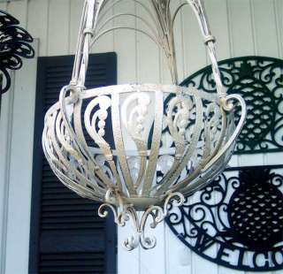 large hanging basket with a basket weave latticed top wrought iron in 