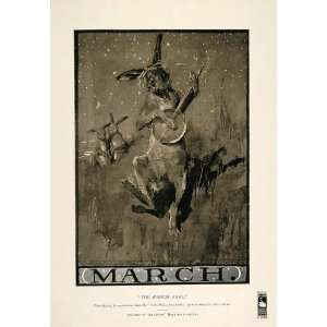  1898 Print Mad March Hare Rabbit Dancing Guitar UNUSUAL 