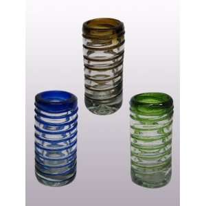  Blue, Green and Amber Spiral Tequila shot glasses (set 