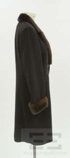 Bill Blass Black Cashmere Brown Mink Fur Trim Coat Size 8  