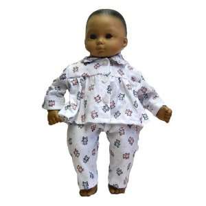  White Pajamas with Pink and Blue Teddy Bear Print. Fits 15 