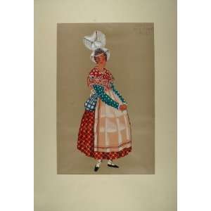 1929 Pochoir Servant Costume Bordeaux Aquitaine France   Orig. Print 