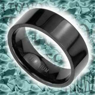 Black 8mm Titanium Pip Cut High Polish Top Band Mens Wedding Ring 