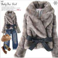   Faux Fur Rabbit Hair Coat Jacket Fluffy Short Outwear Belted  