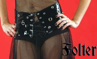 FOLTER Goth Gothic Vinyl PVC Black Red Lace Up Cincher Waist Belt 