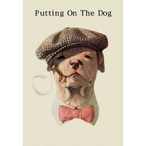  Dog in Hat and Bow Tie Smoking a Cigar 12x18 Giclee on 