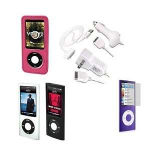  iPod Nano 5th Generation Pink Leather Case, Black Silicon Skin Case 