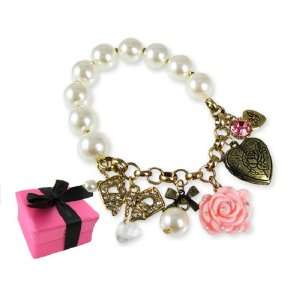  Betsey Johnson BOXED Rose Locket Charm Bracelet Jewelry