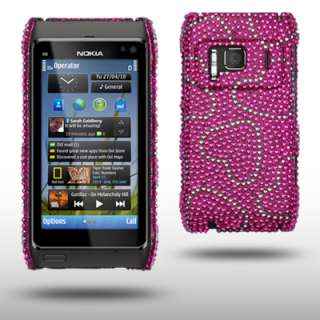 LOVE HEARTS BLING CASE FOR NOKIA N8   PINK/SILVER  