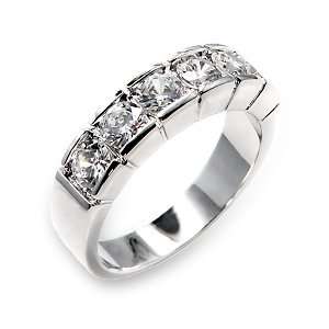  Womens Young LineClear Color Cubic Zirconia Rhodium Ring 