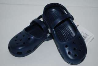 NWT CROCS MARY JANES girls 8/9 10/11 NAVY BLUE shoes  