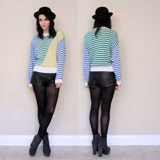   COLOR BLOCK Striped Green Yellow Blue Sweater Slouch Jumper M  