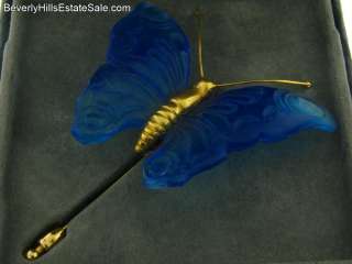 Beautiful Daum Crystal Blue Pate de Verre Butterfly Brooch New in Box 
