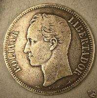1911 Venezuela FUERTE 5 Bolivares Silver Coin   25 Grams 90% Silver 