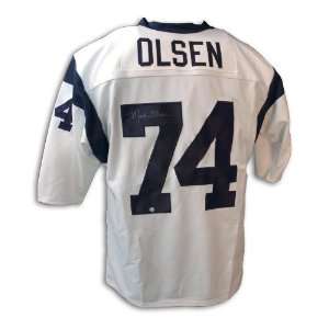  Merlin Olsen Autographed Jersey   White Throwback Sports 