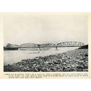  1913 Halftone Print Copper River Bridge Alaska Bank Rocks 
